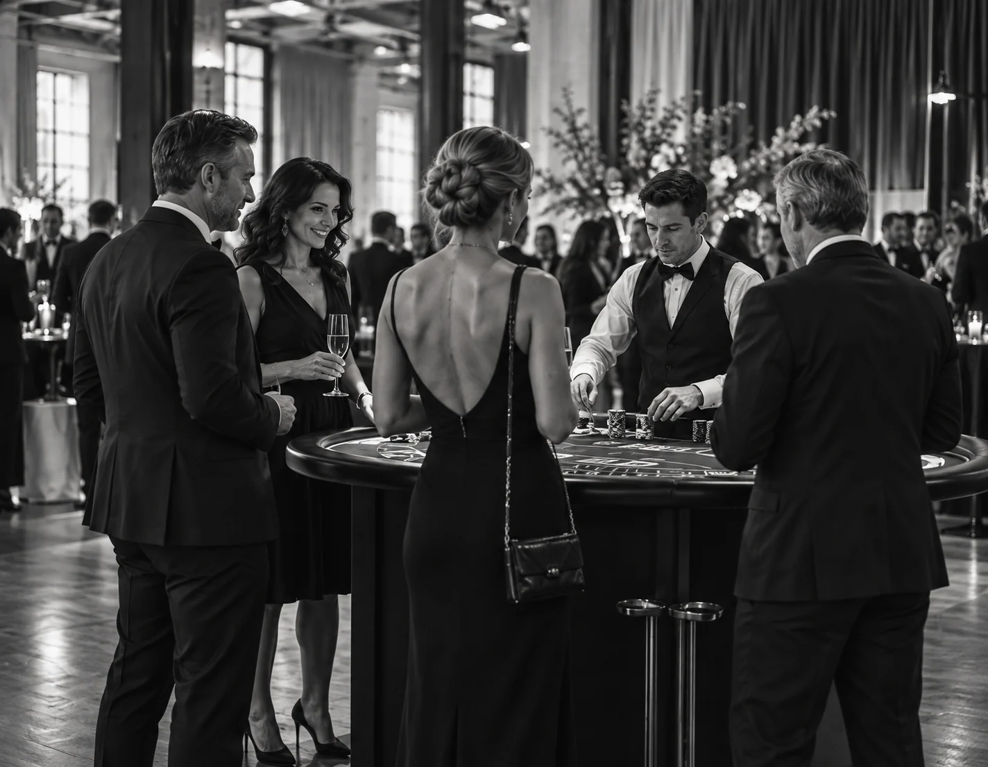 Vendégek egy elegáns játékasztal körül